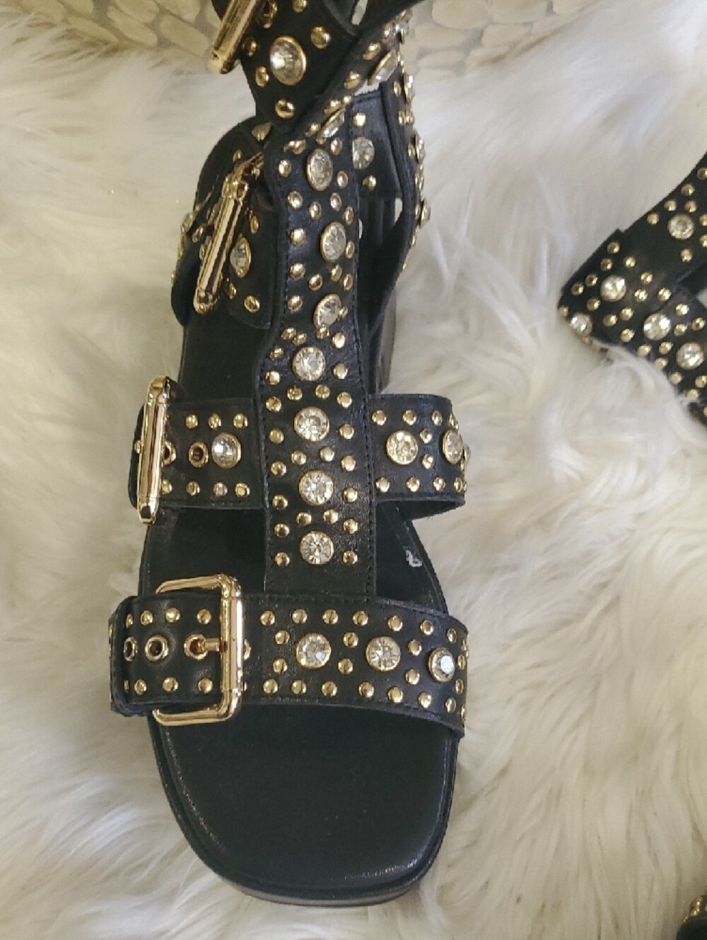 Jeffrey Campbell Nwot Black Platform Gladiator Sandals with Gold Buckles - Picture 11 of 17